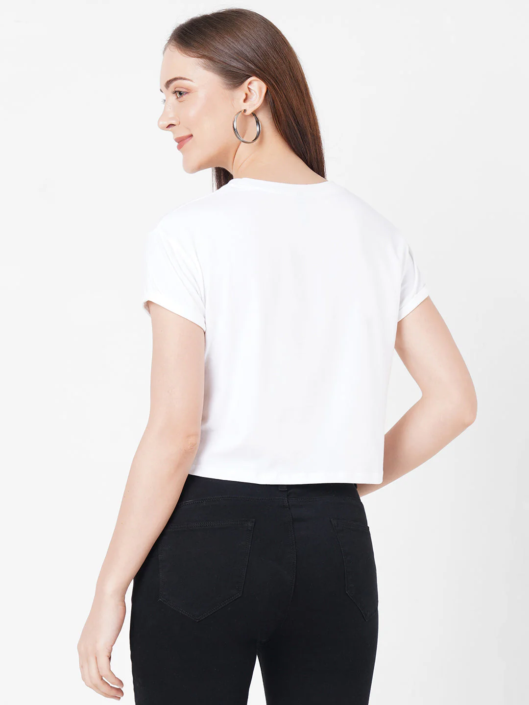 Women Slim Fit White Crop Graphic Tees - Image 3