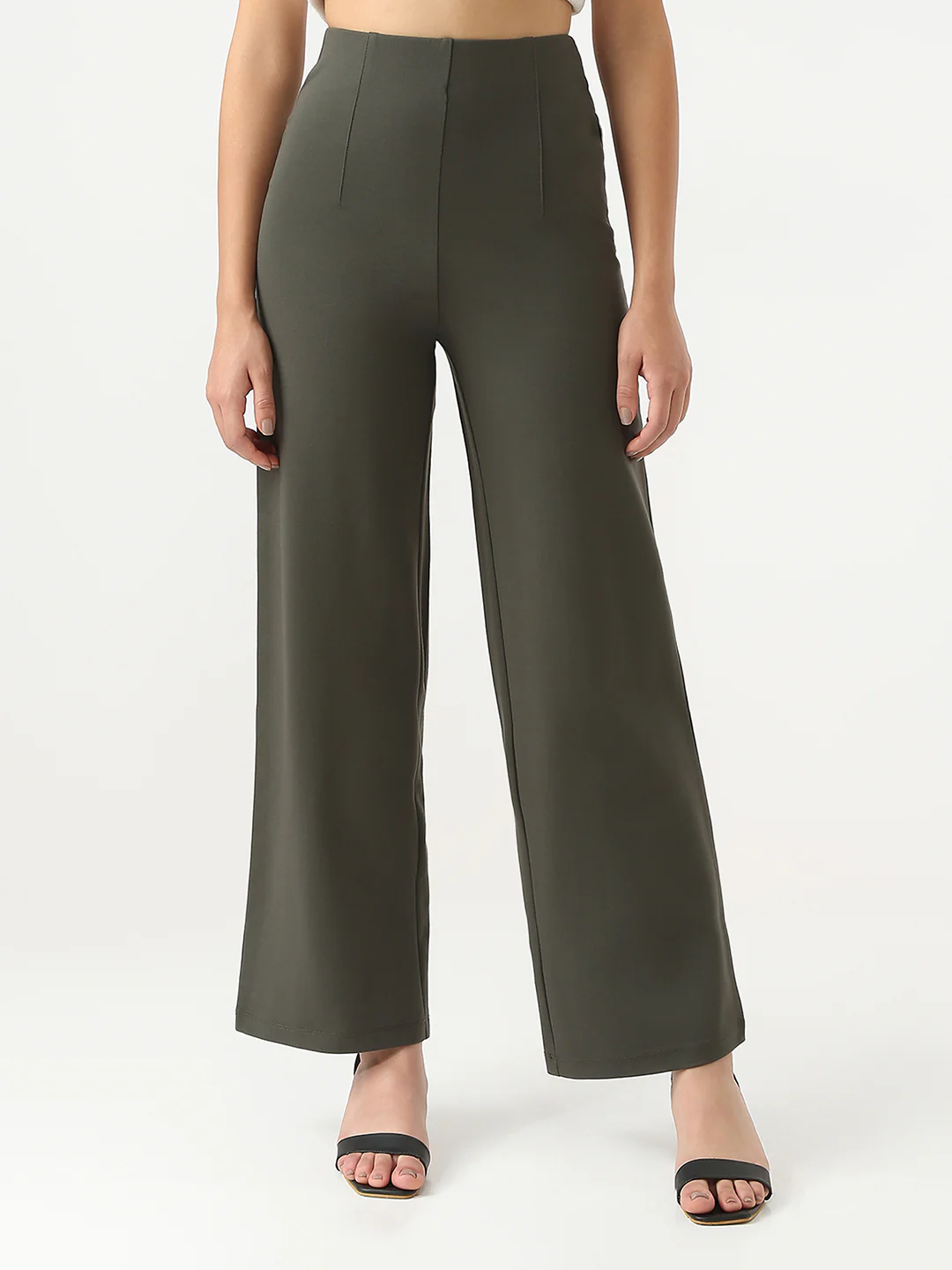 Women Smokey Olive Wide Leg Treggings - Image 2