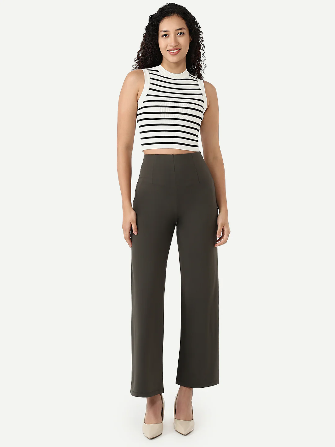 Women Smokey Olive Wide Leg Treggings - Image 4