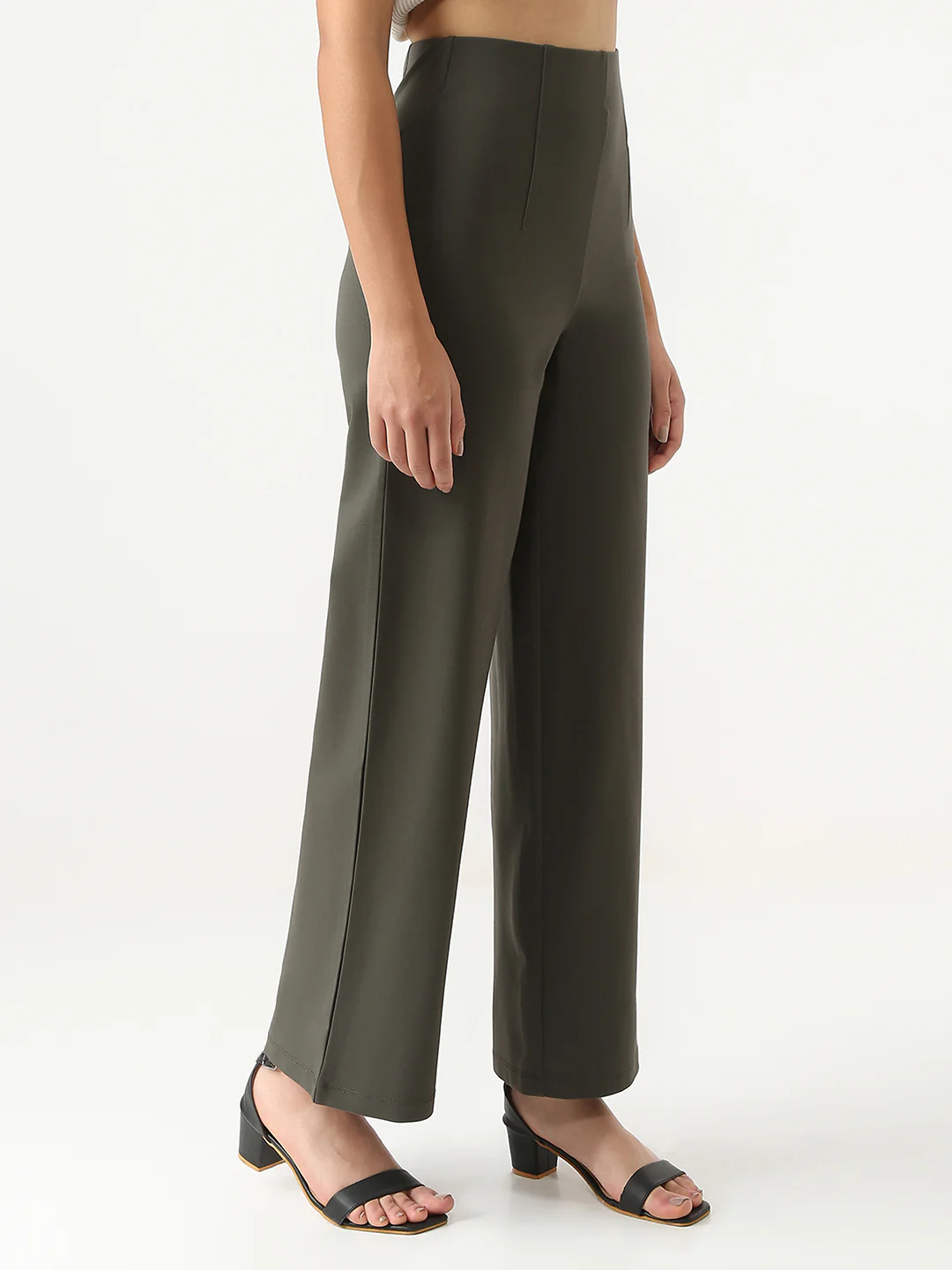 Women Smokey Olive Wide Leg Treggings - Image 5
