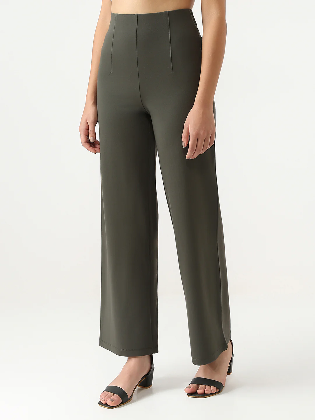Women Smokey Olive Wide Leg Treggings - Image 6