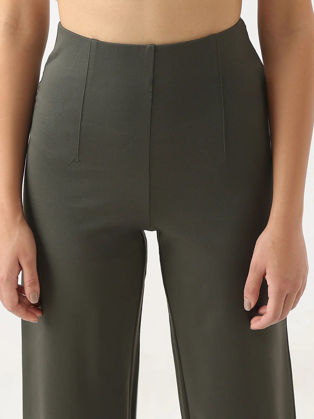 Women Smokey Olive Wide Leg Treggings - Image 8
