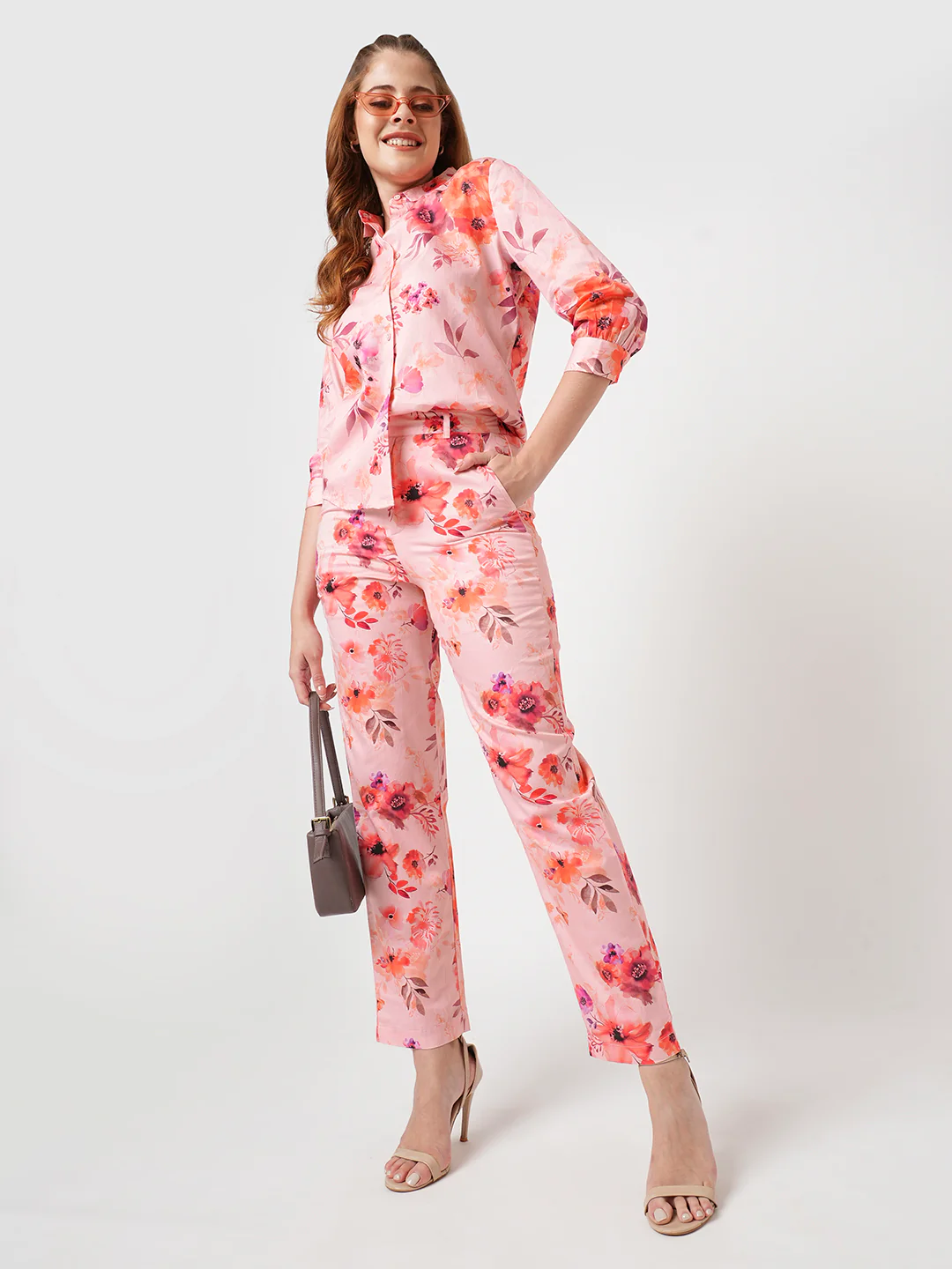 Women Soft Peach High-Rise Relaxed Straight Fit Pants - Image 4