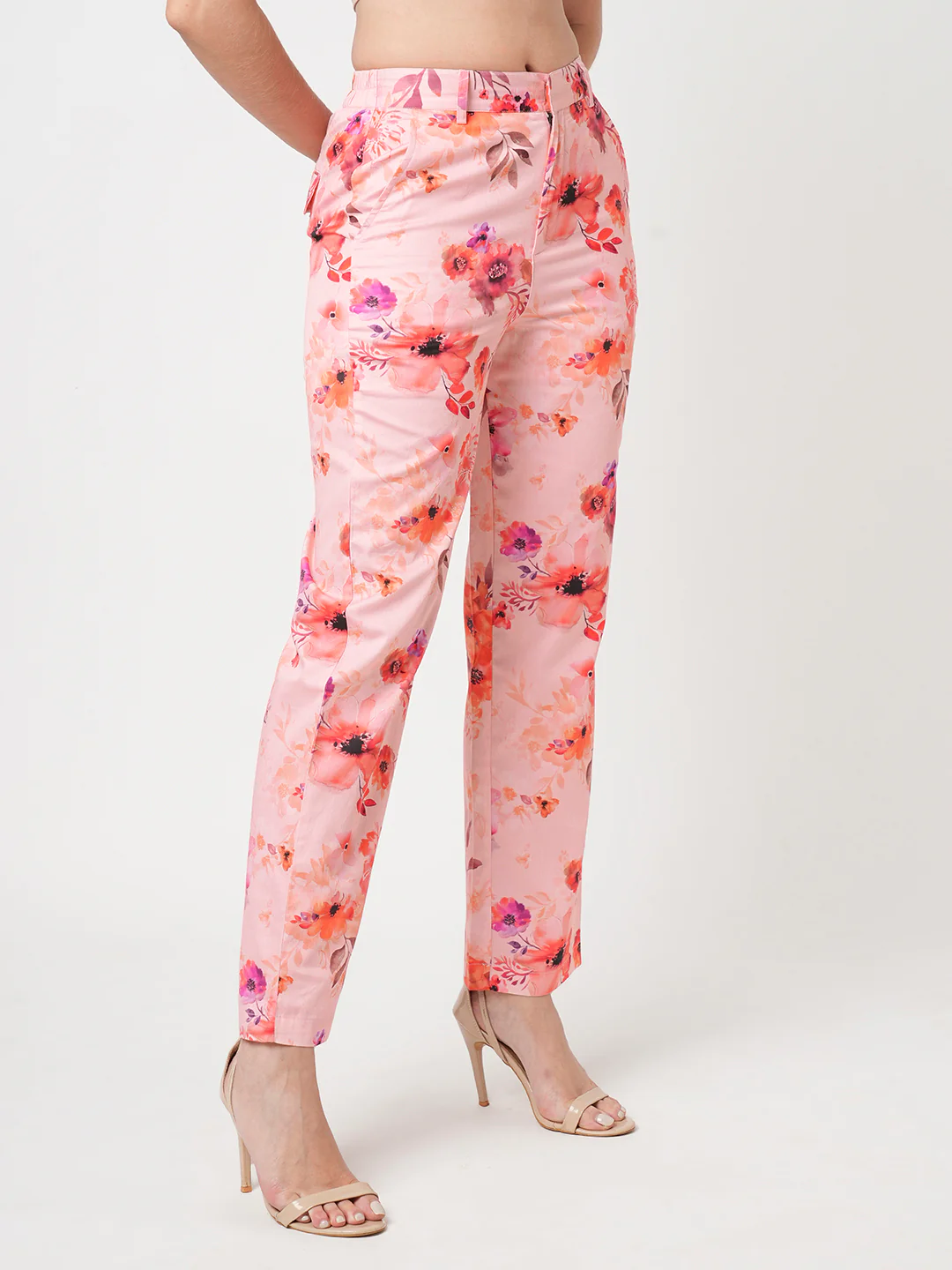 Women Soft Peach High-Rise Relaxed Straight Fit Pants - Image 5