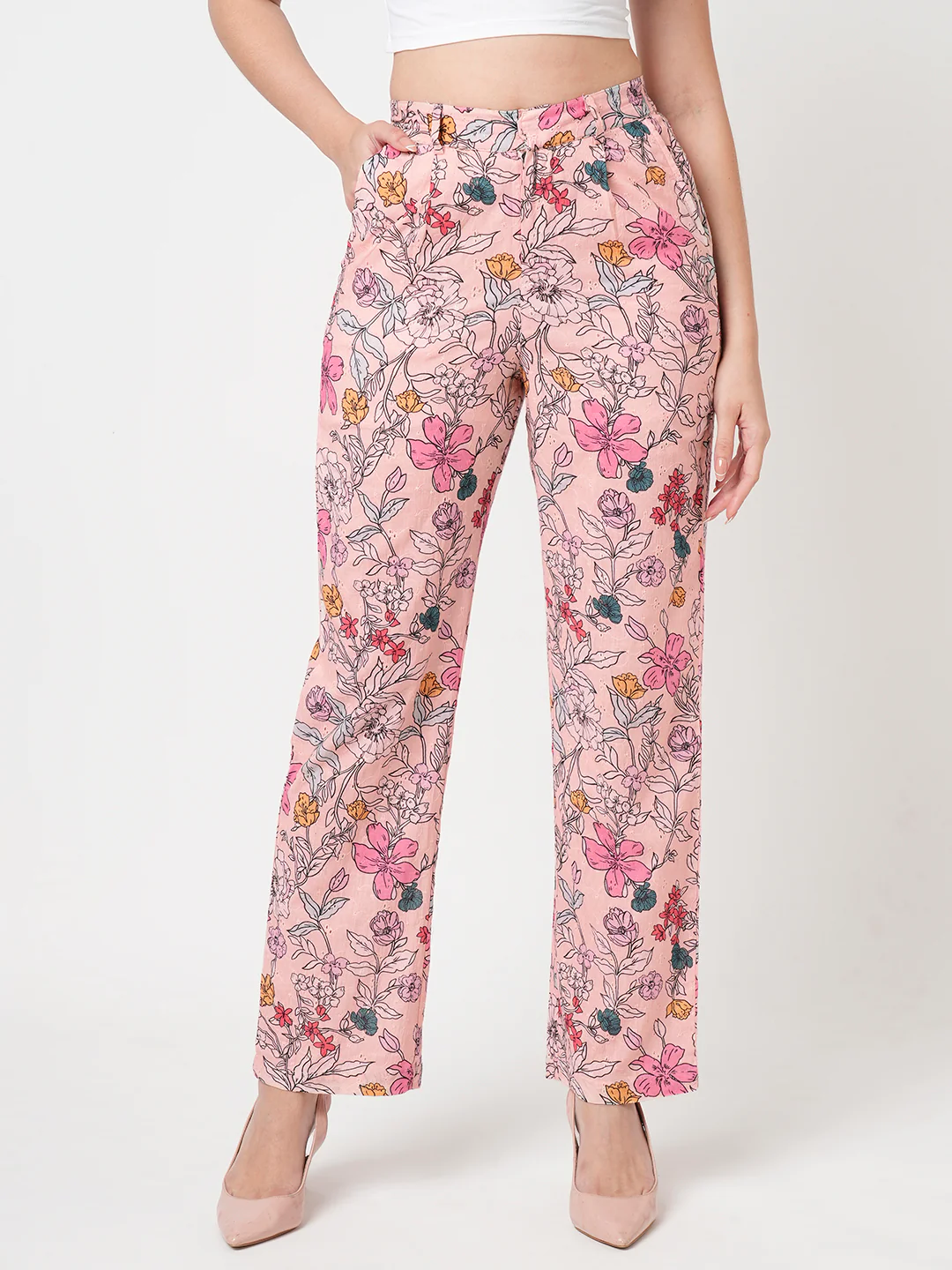Women Soft Pink High-Rise Loose Straight Jeans - Image 2