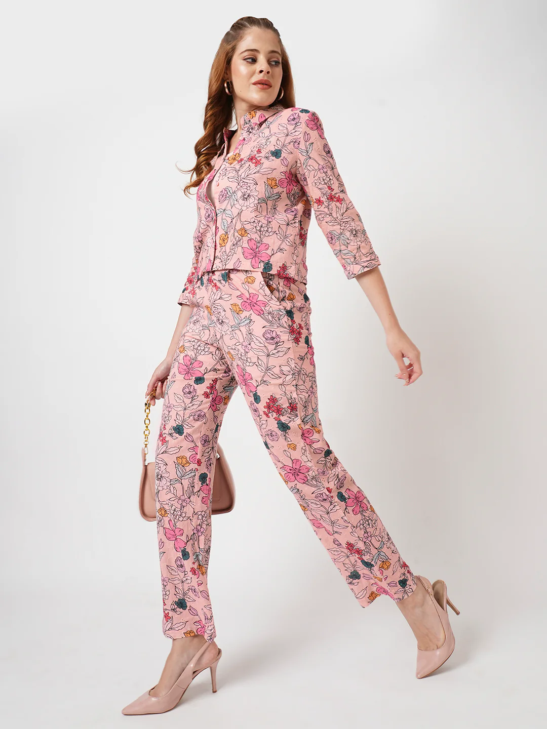 Women Soft Pink High-Rise Loose Straight Pants