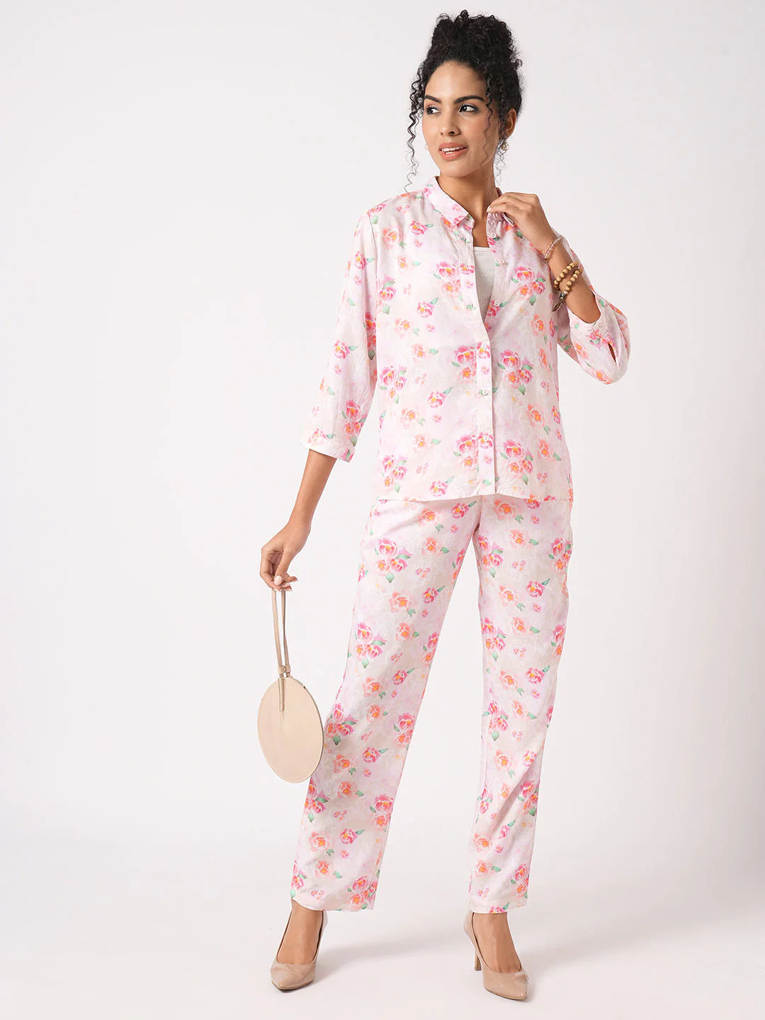 Women Soft Pink Printed Shirt - Image 2