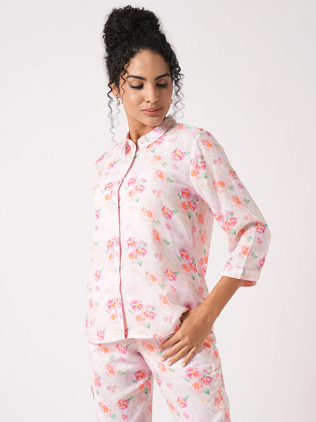 Women Soft Pink Printed Shirt - Image 5
