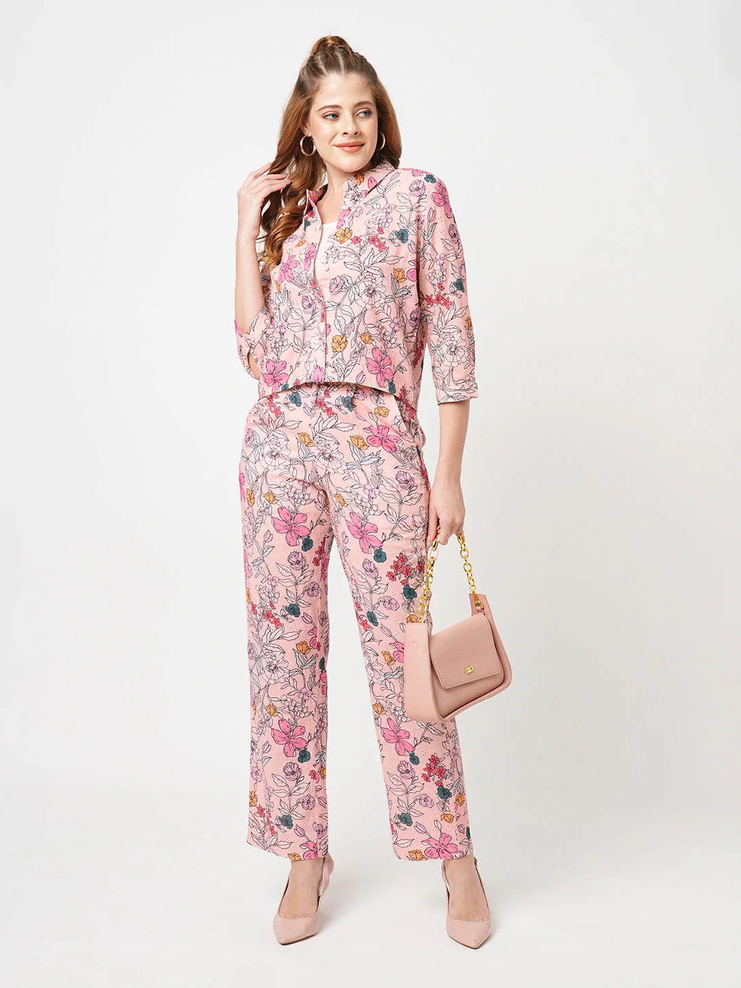Women Soft Pink Schiffli Shirt - Image 2