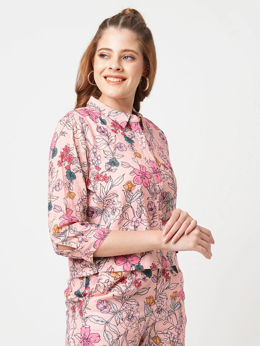 Women Soft Pink Schiffli Shirt - Image 5