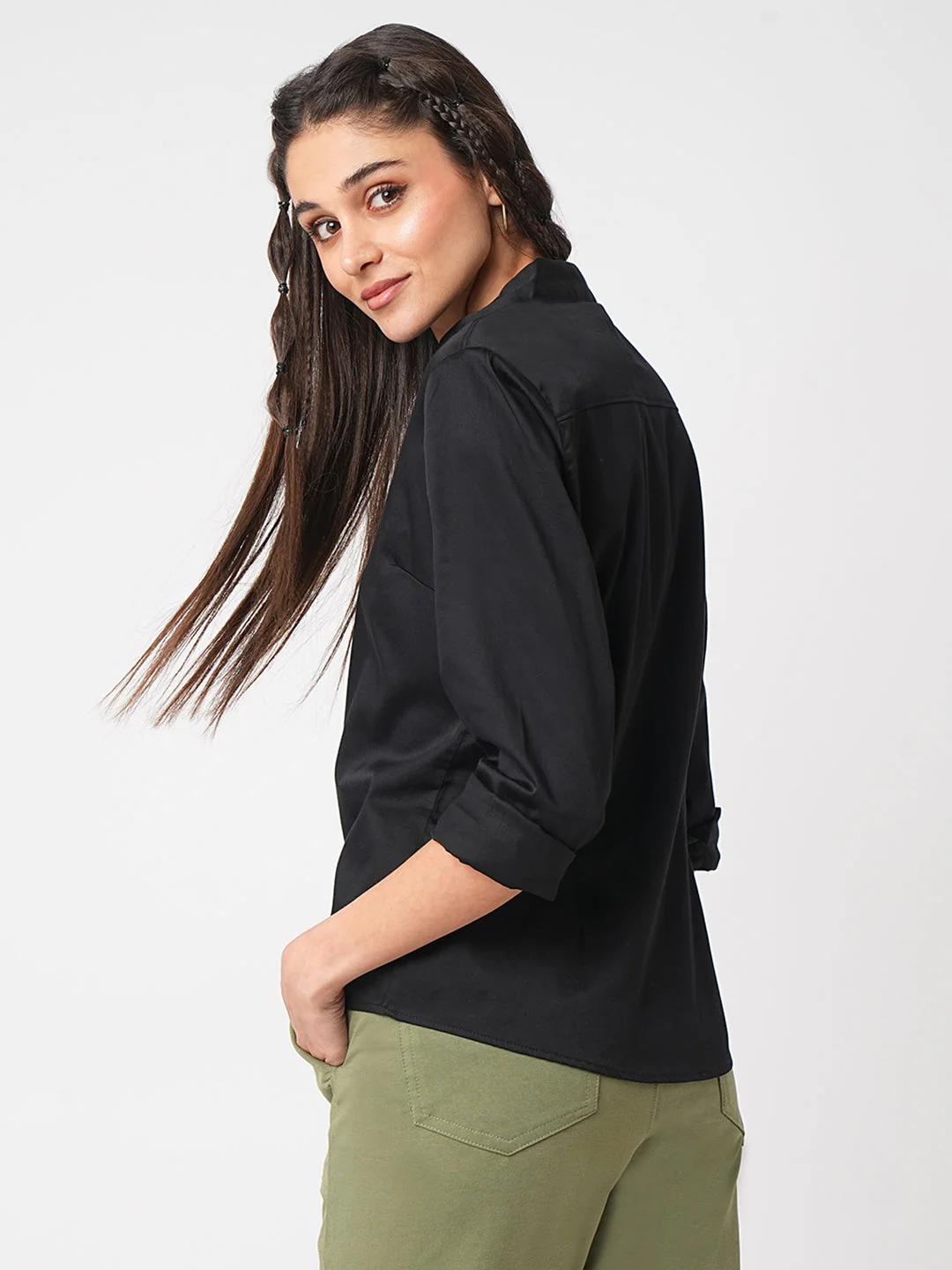 Women Solid Black Shirt - Image 3