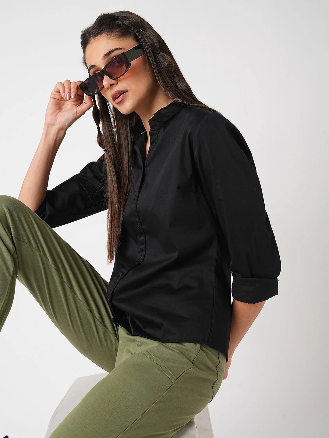 Women Solid Black Shirt - Image 4