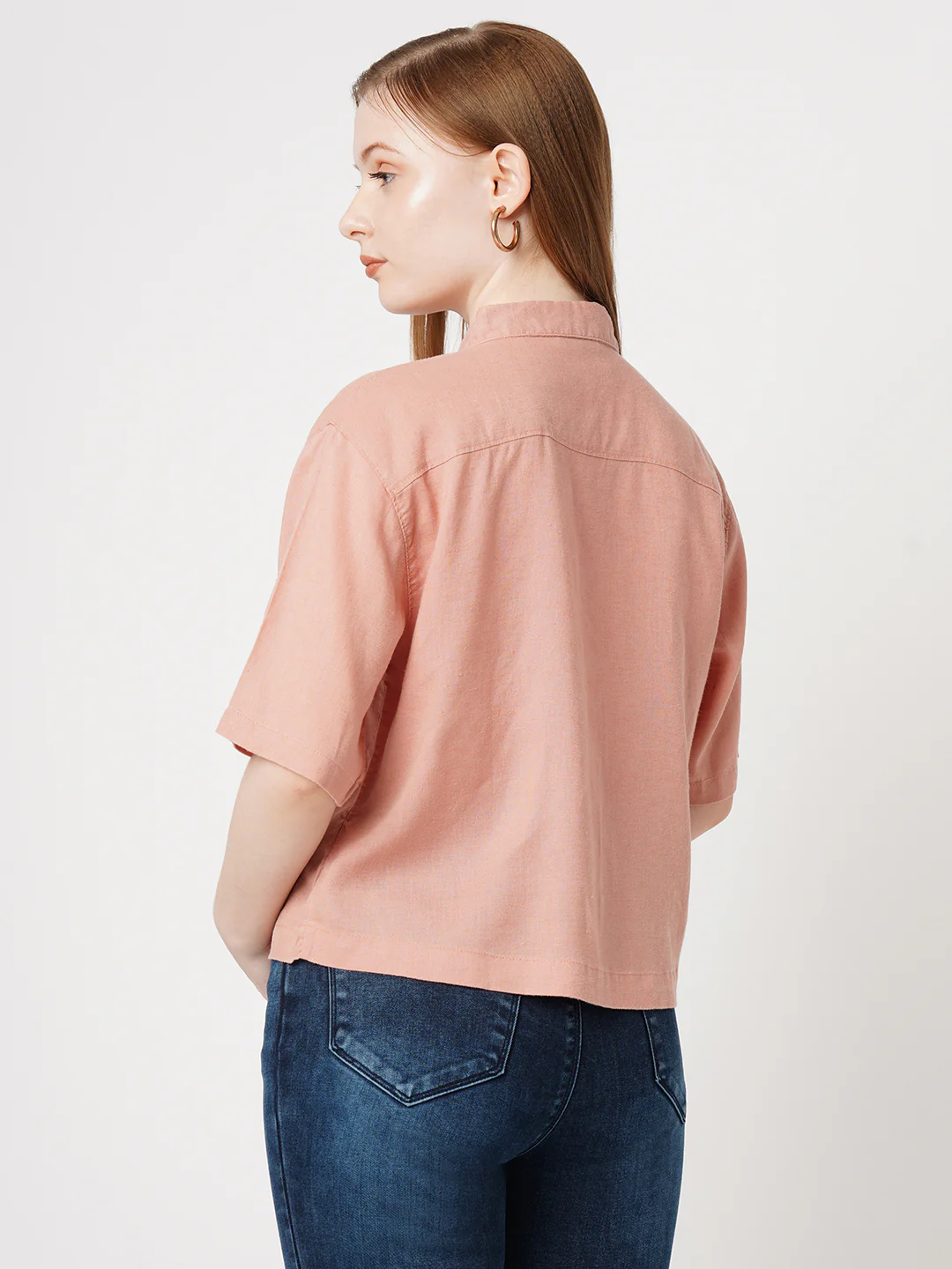 Women Solid Crop Shirt - Image 3