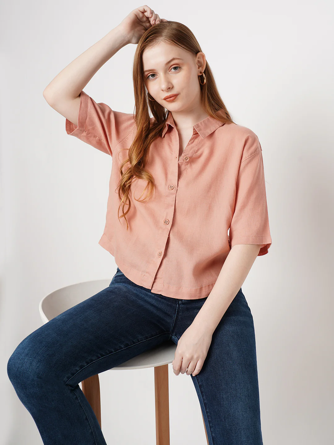 Women Solid Crop Shirt - Image 4