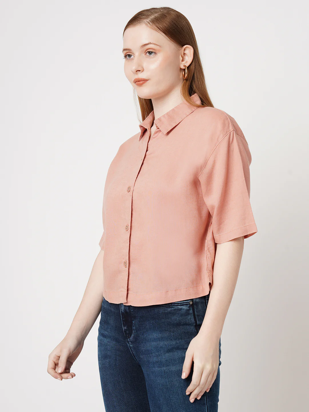 Women Solid Crop Shirt - Image 5