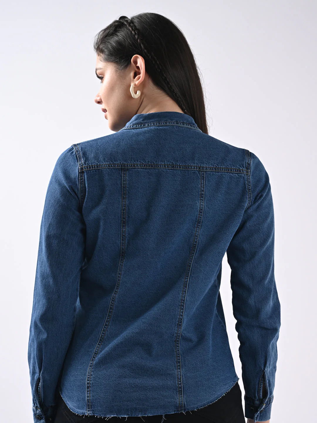 Women Solid Denim Jacket - Image 3