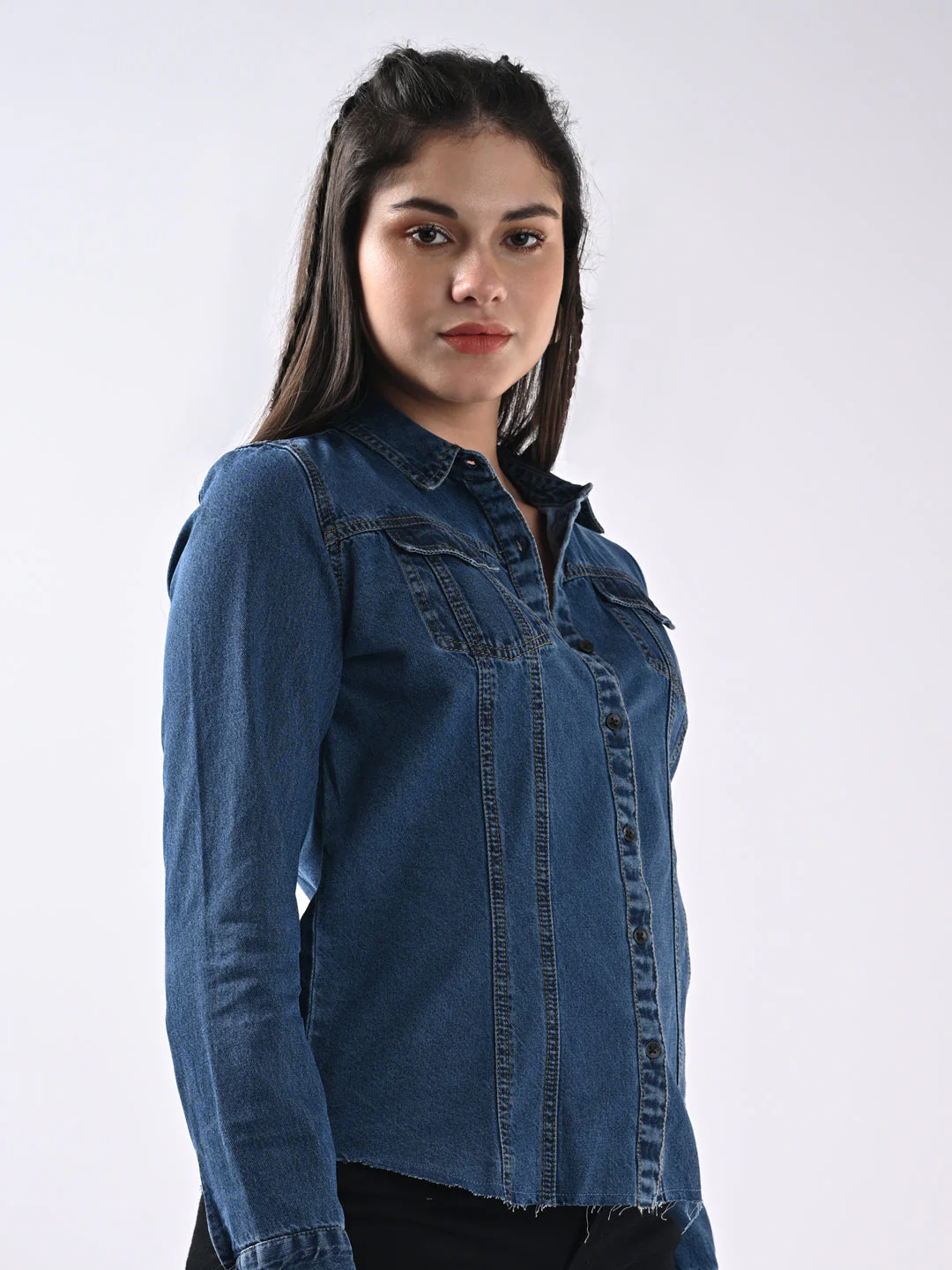 Women Solid Denim Jacket - Image 5