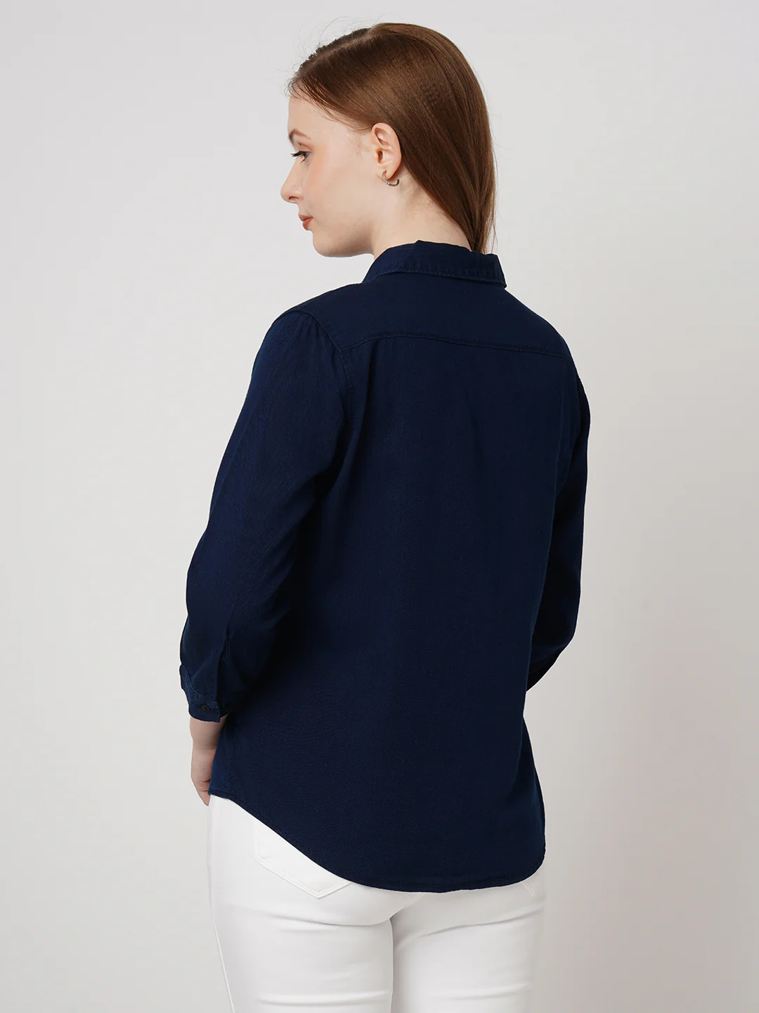 Women Solid Denim Shirt - Image 3