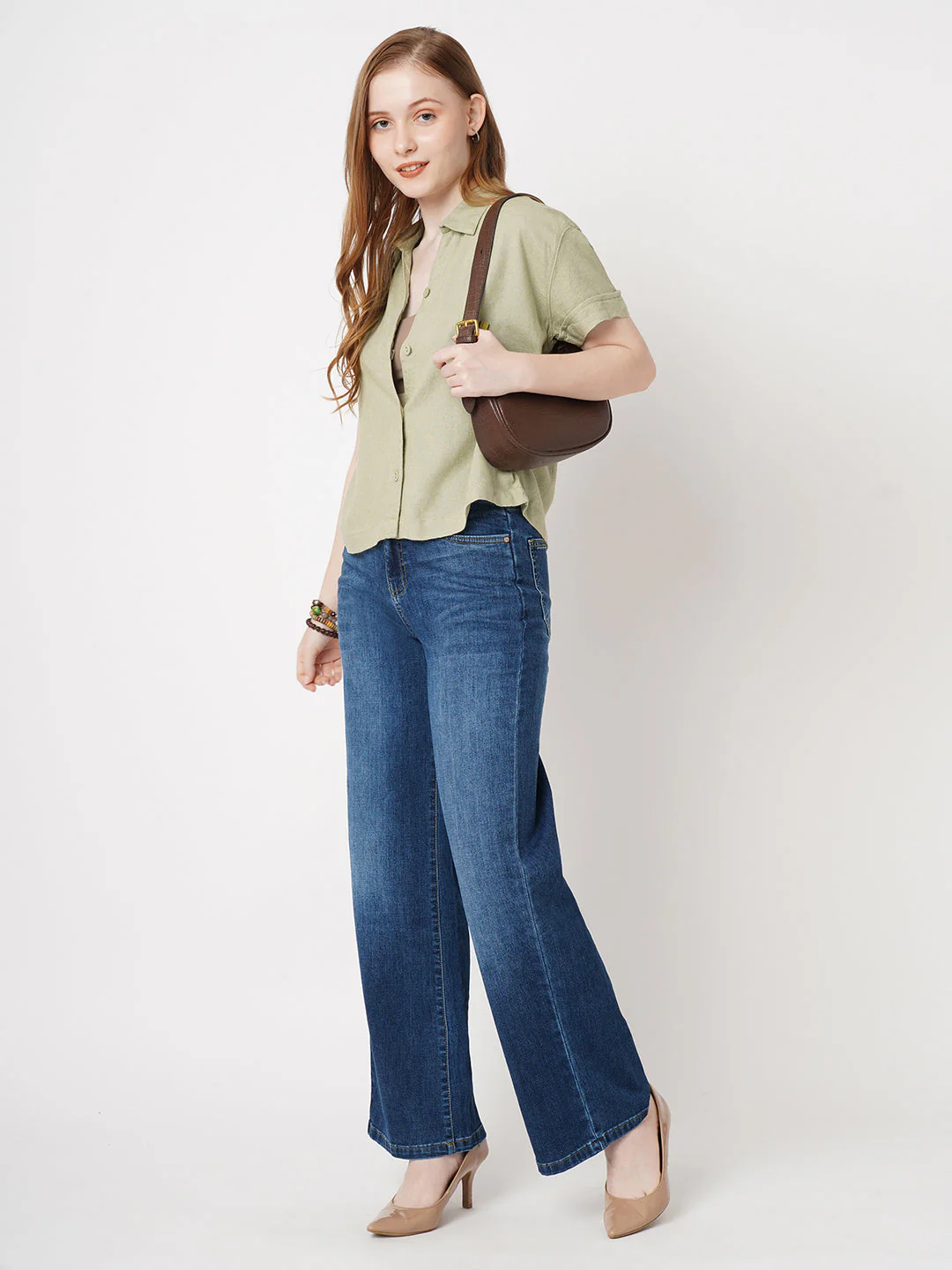 Women Solid Light Olive Shirt - Image 2