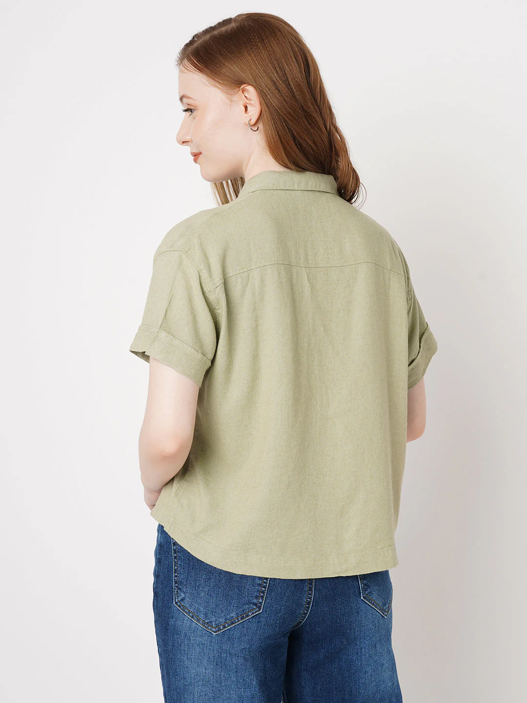 Women Solid Light Olive Shirt - Image 3