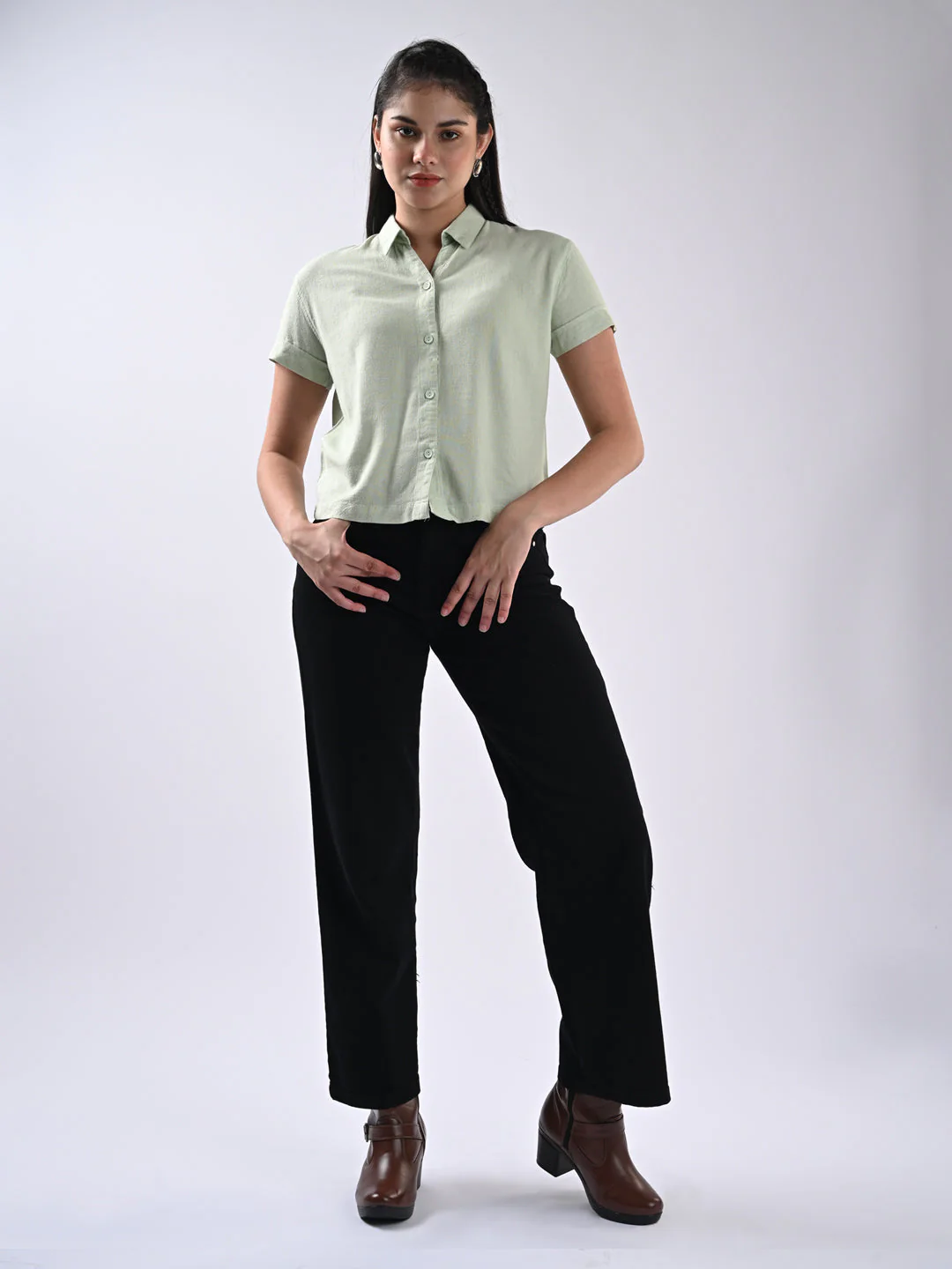 Women Solid Mint Shirt - Image 2
