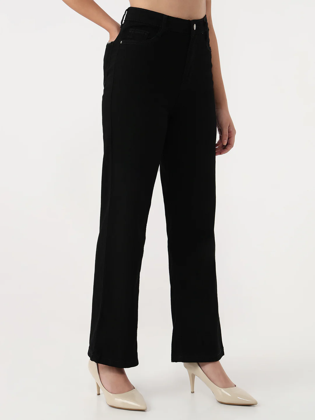 Women Solid Wide Leg Jeans - Image 5
