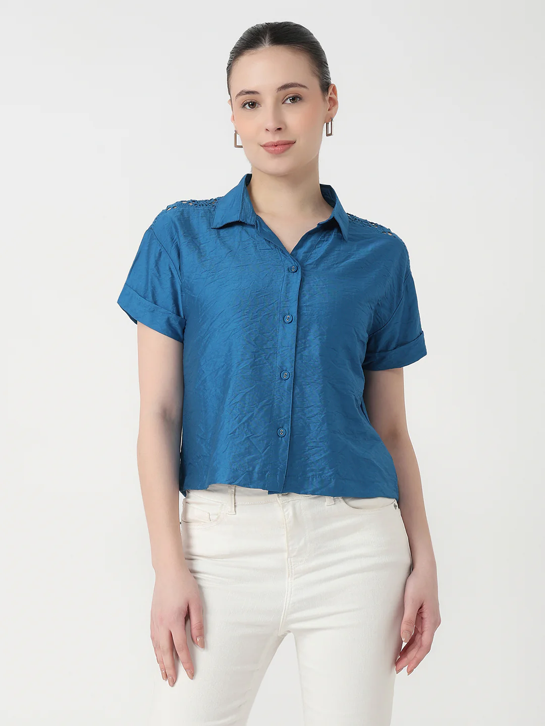 Women Star Sapphire Slim Fit Crop Shirt - Image 2