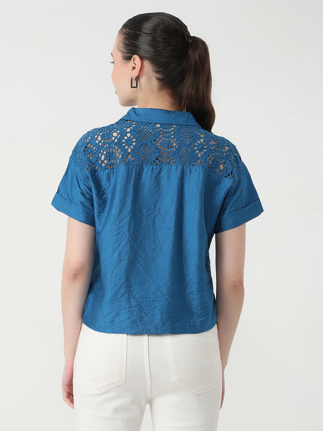 Women Star Sapphire Slim Fit Crop Shirt - Image 3