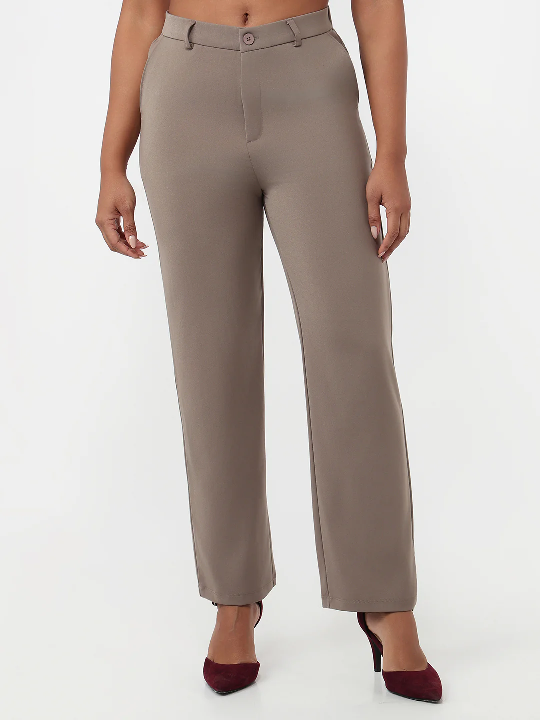 Women Stone High-Rise Straight Fit Korean Pants - Image 2