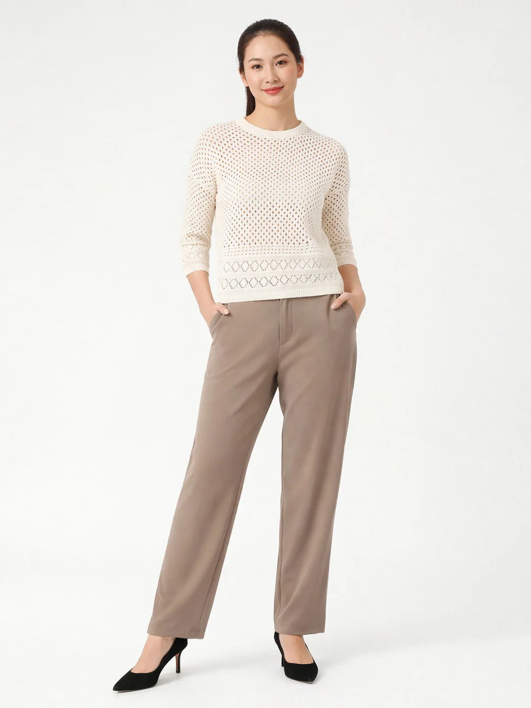 Women Stone High-Rise Straight Fit Korean Pants