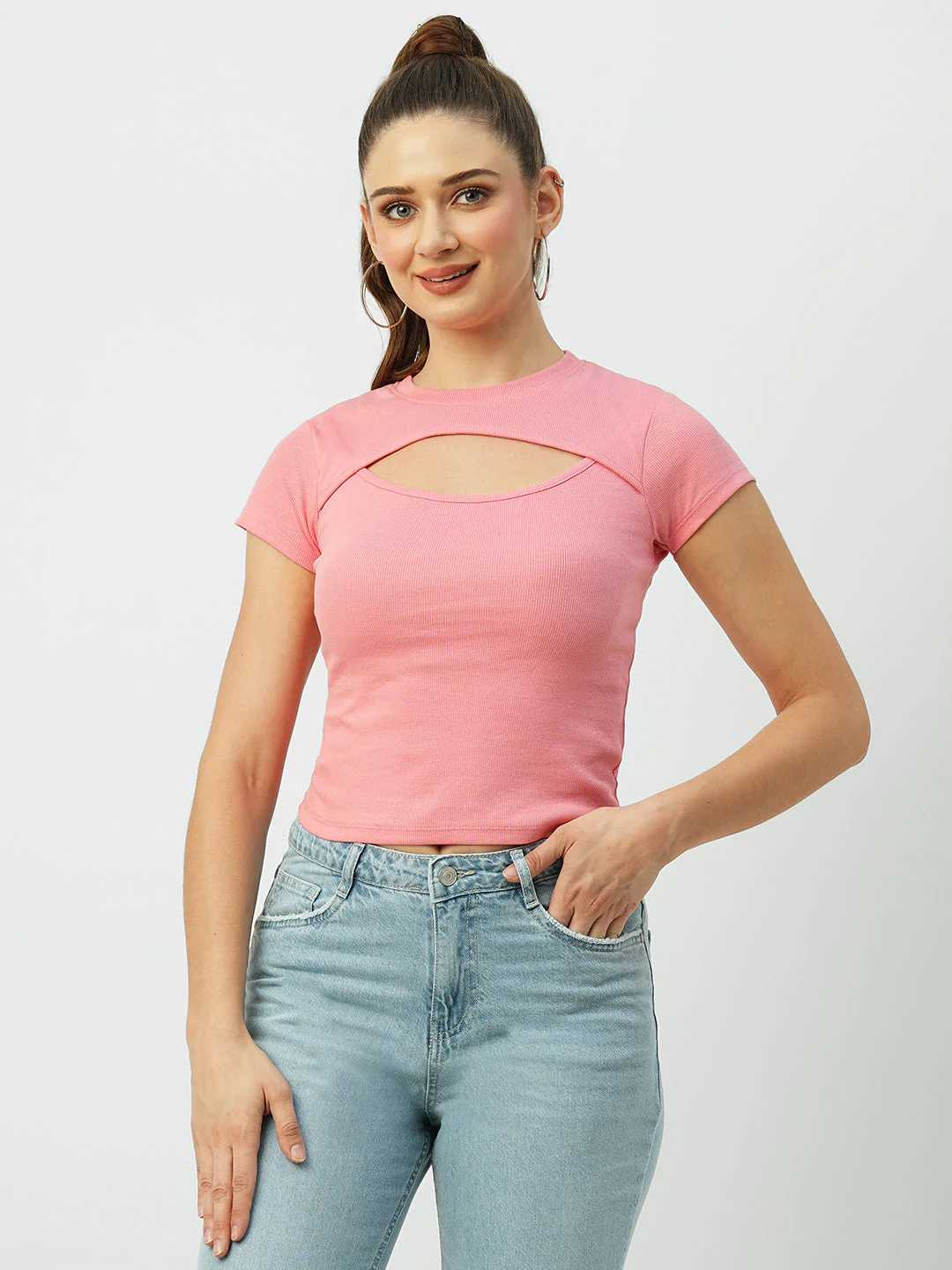 Women Sugar Coral Solid Slim T-Shirt