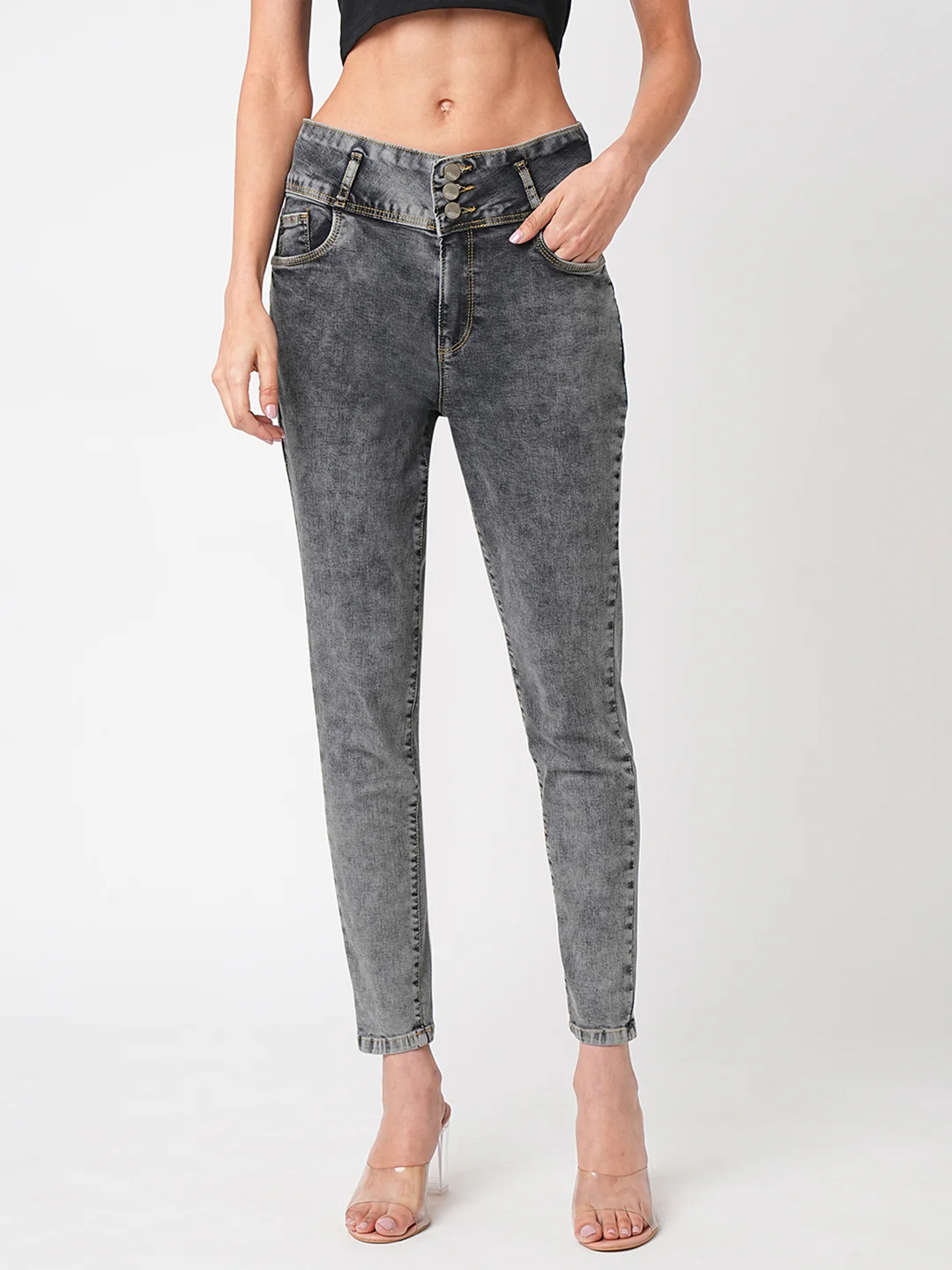 Women Grey Super High-Rise Super Skinny Jeans - Image 2