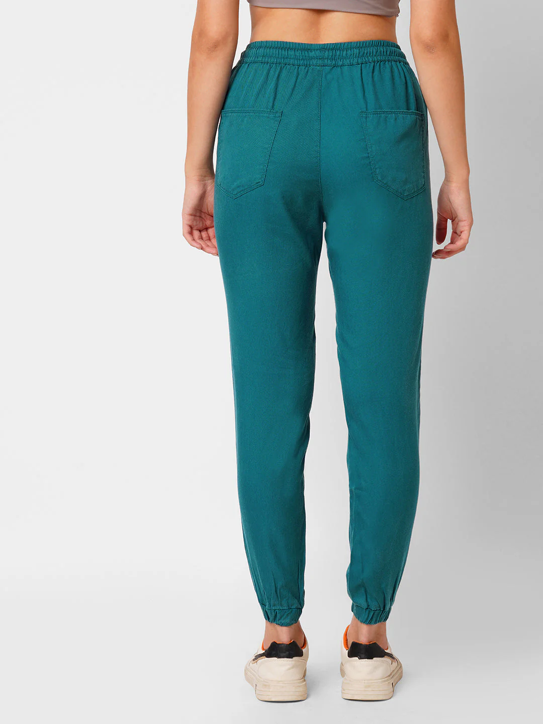 Women Teal High-Rise Denim Joggers - Image 4