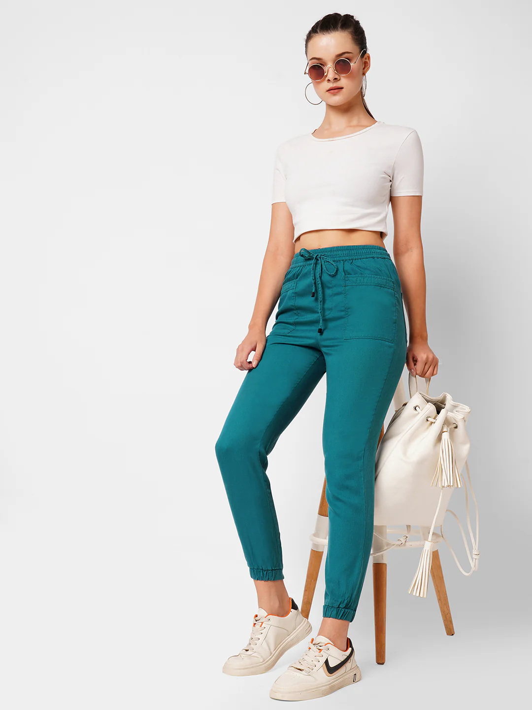Women Teal Mid-Rise Jogger - Image 4