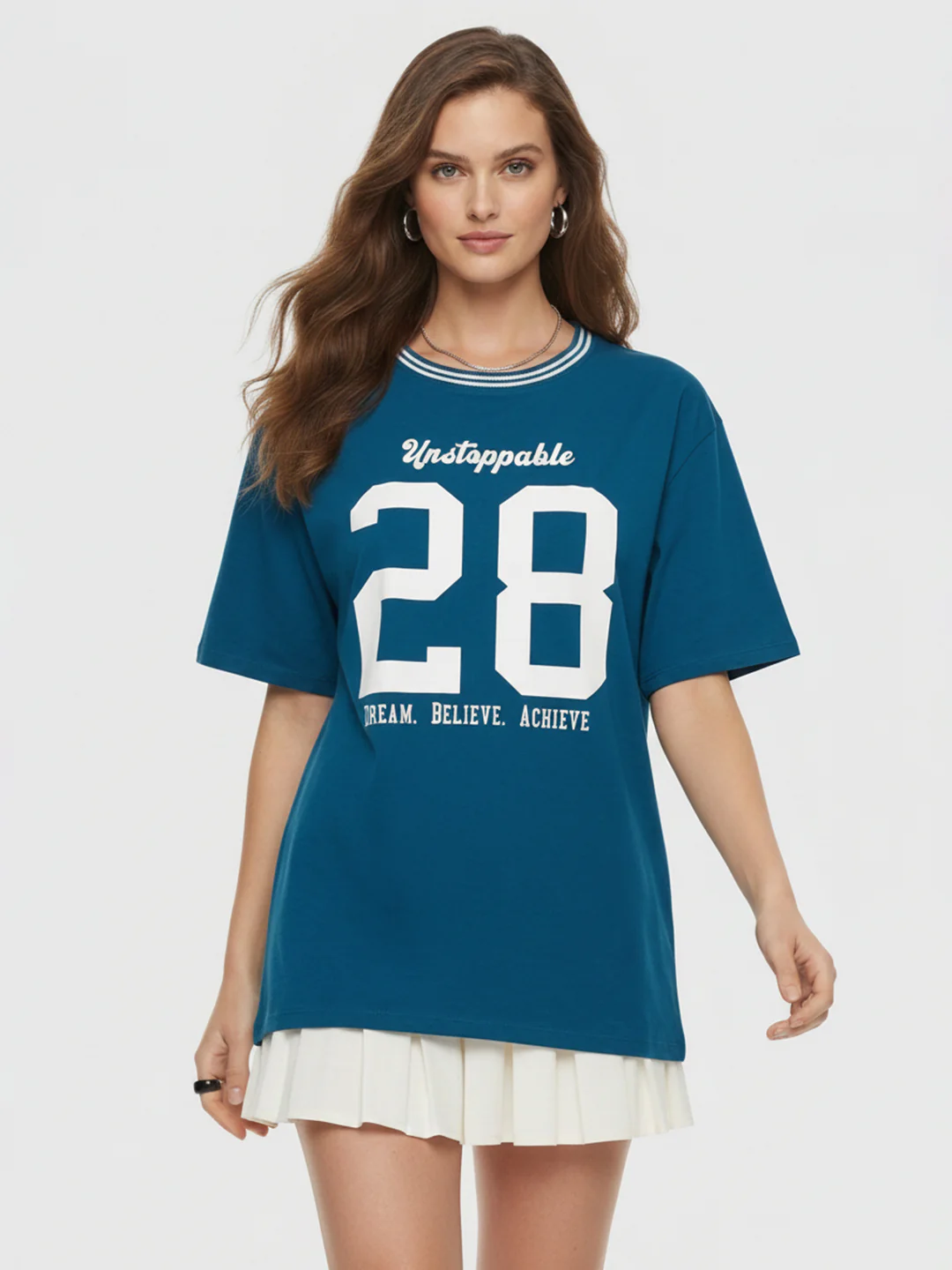 Women Teal Oversized T-Shirt - Image 2