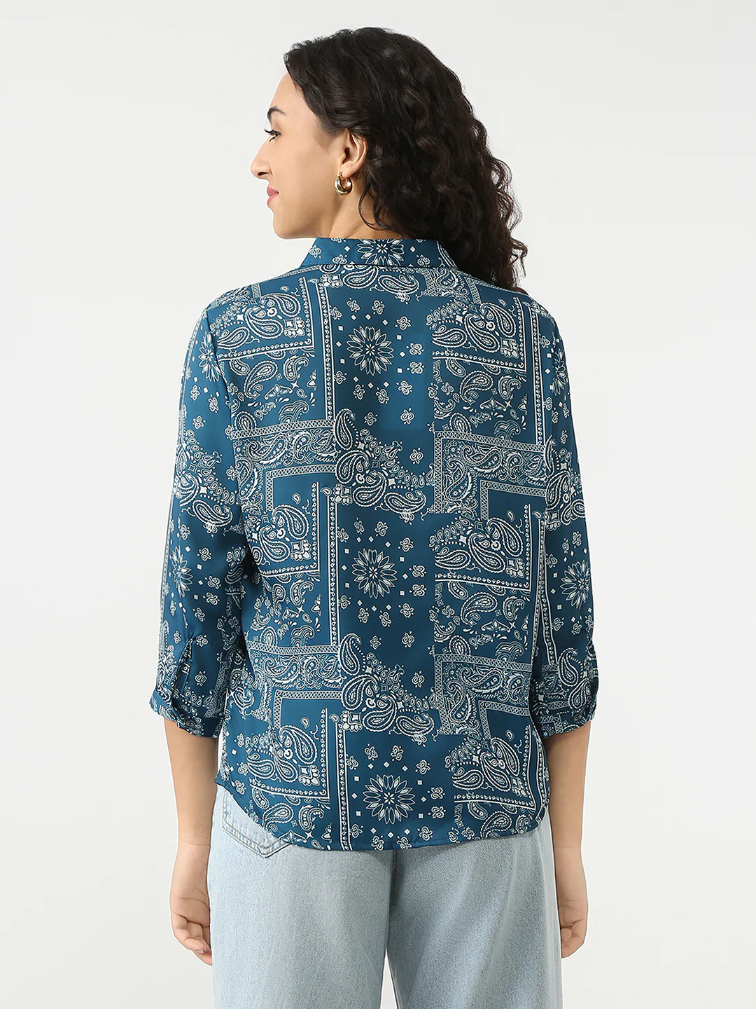 Women Teal Printed Shirt - Image 3