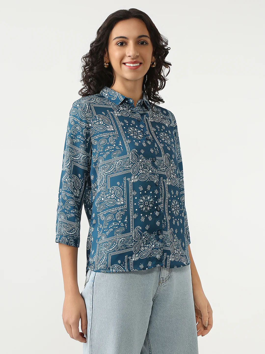 Women Teal Printed Shirt - Image 5