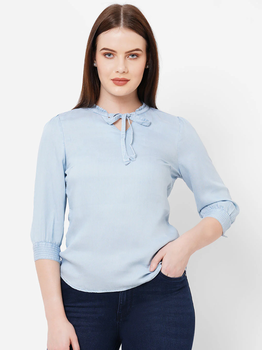 Women Tie-Up Denim Top - Image 2