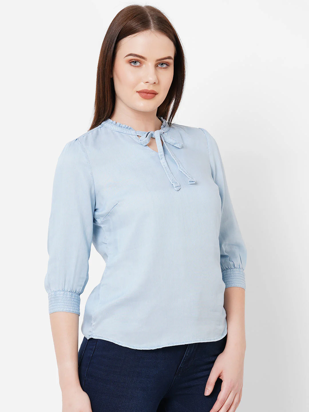 Women Tie-Up Denim Top - Image 4