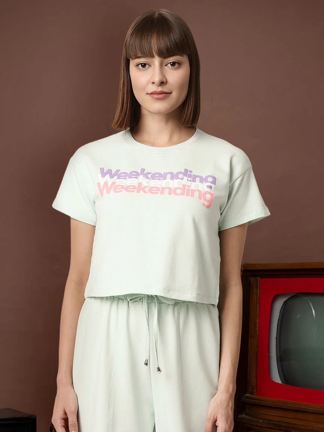 Women Typographic Print Crew-Neck Top