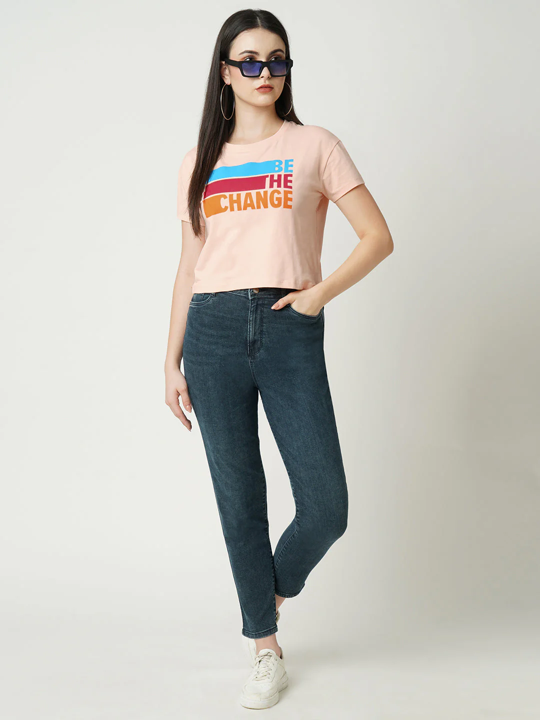 Women Typographic Print Slim Fit Crop T-Shirt - Image 2