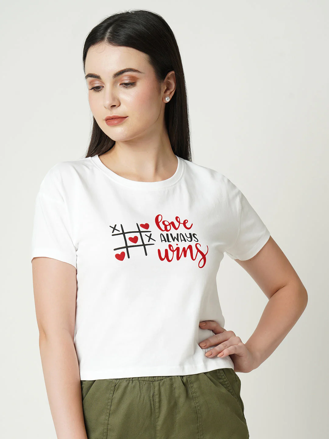 Women Typography Print Slim Fit Crop T-Shirt