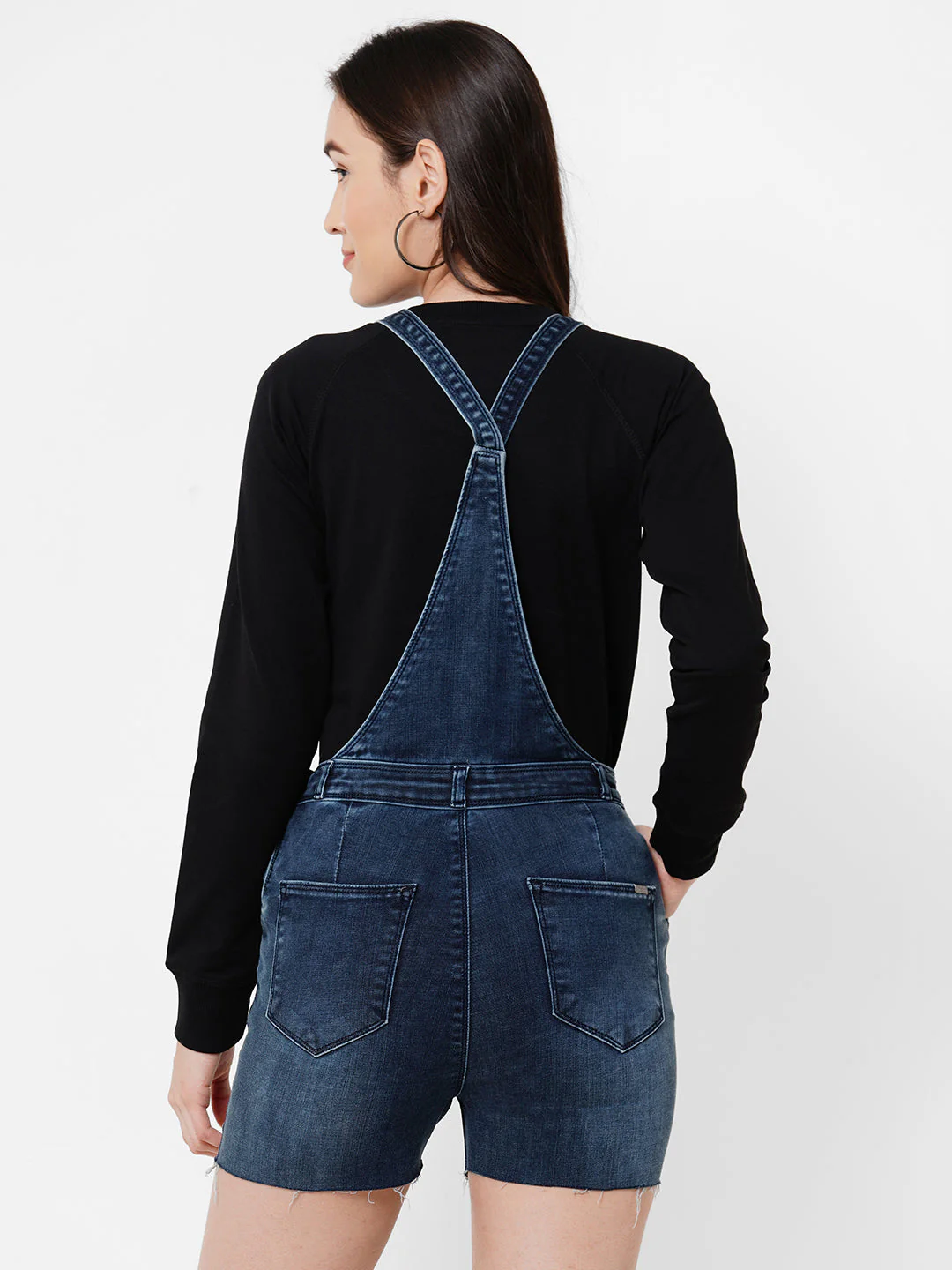 Women Washed Panelled Short Dungaree - Image 3