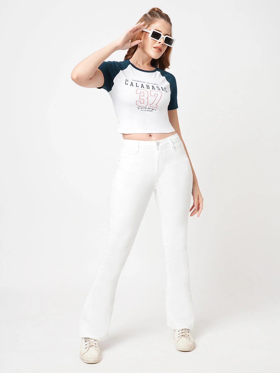 Women White/Air Force Graphic Genz Tees - Image 3