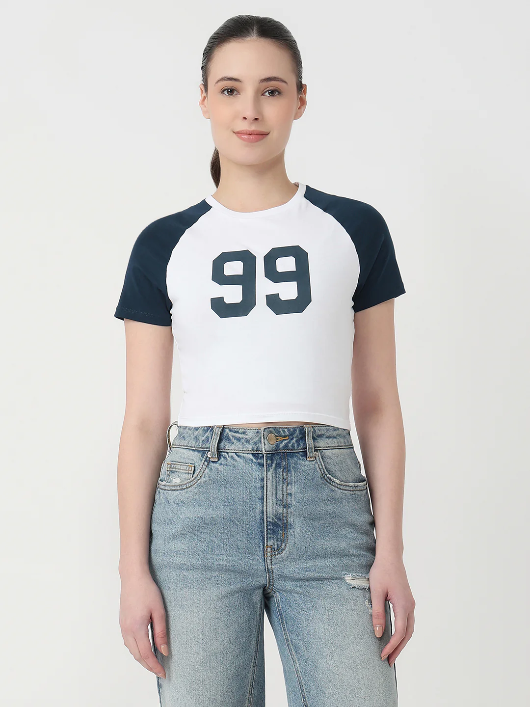 Women White/Airforce Genz Tees - Image 2