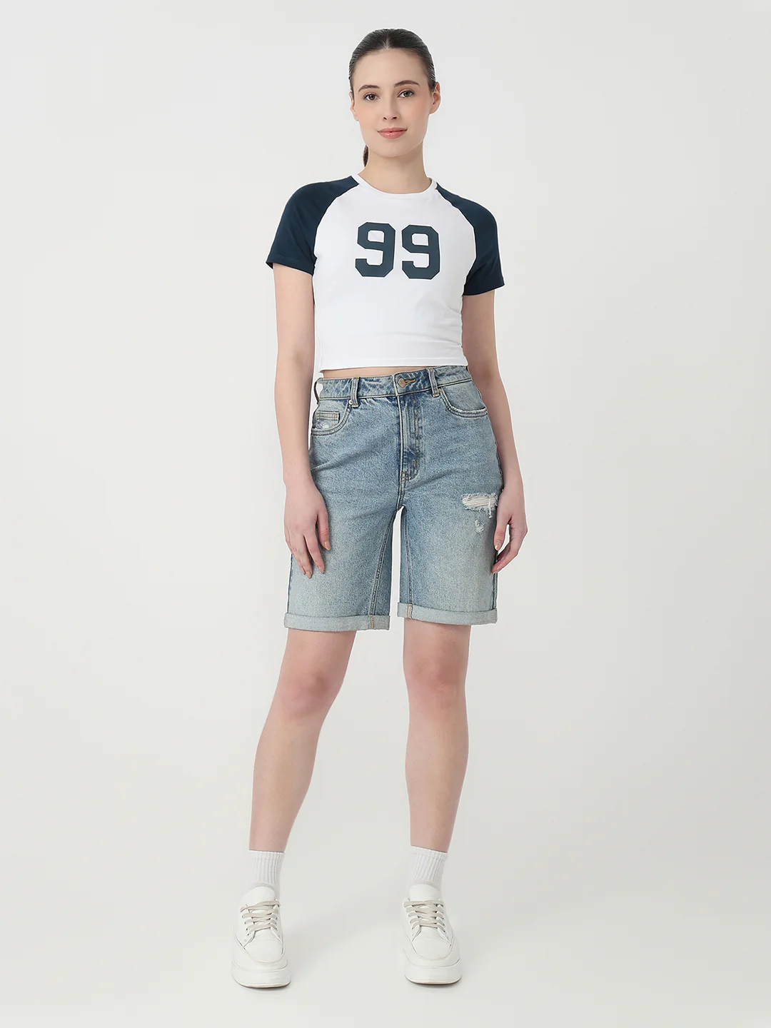 Women White/Airforce Genz Tees - Image 4