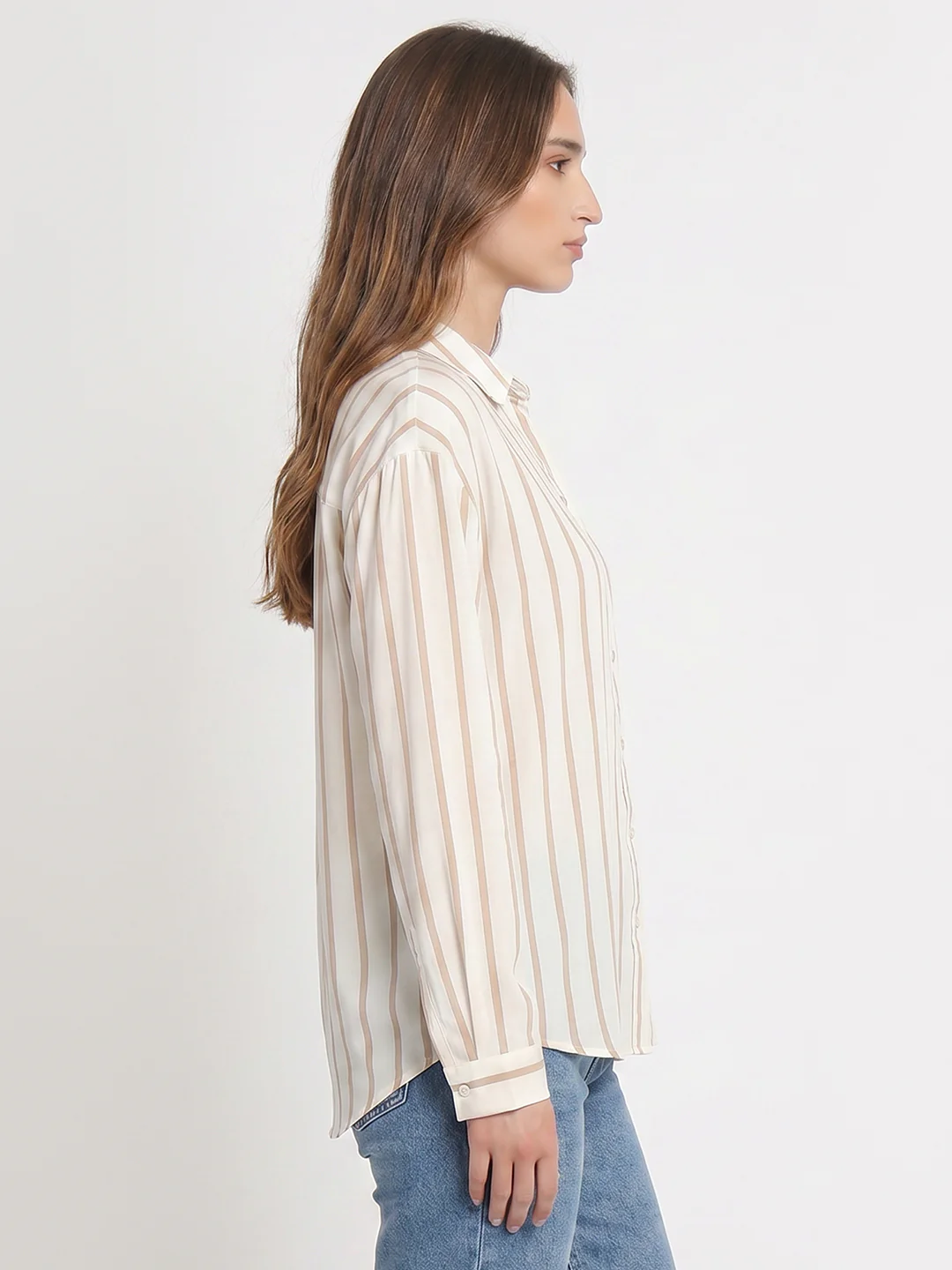 Women White/Beige Striped Shirt - Image 5