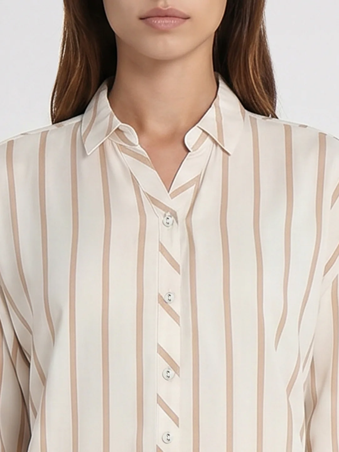 Women White/Beige Striped Shirt - Image 6