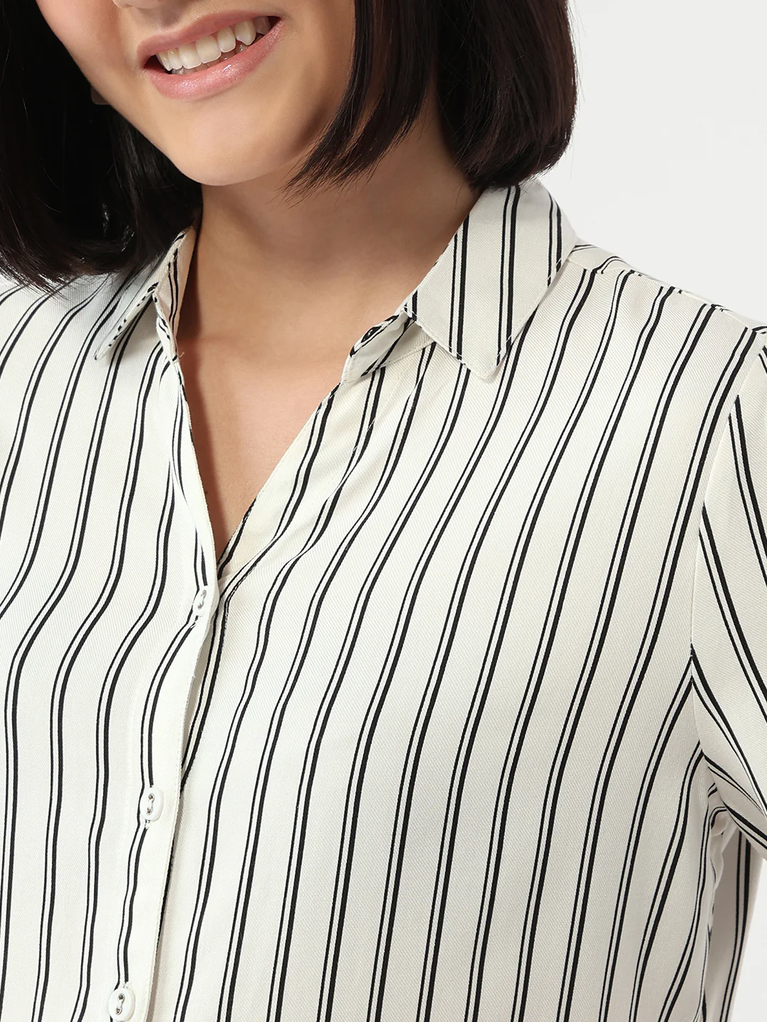 Women White/Black Slim Fit Stripe Shirt - Image 6