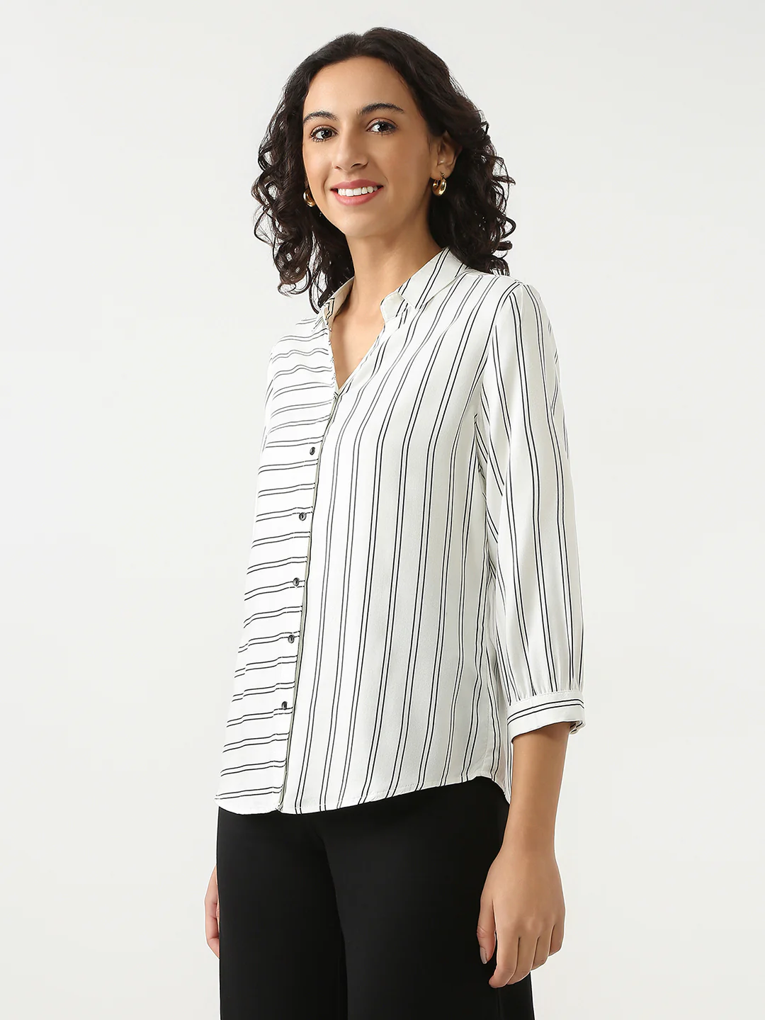 Women White/Black Stripe Shirt - Image 7